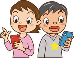 スマートフォンをもつ女の子と男の子のイラスト